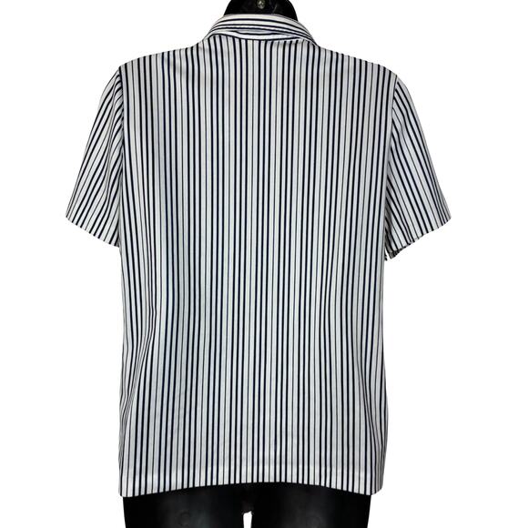 Navy Blue White Striped Shirt Short Sleeve Collared Stretch Vintage 70s 12 - Picture 5 of 8